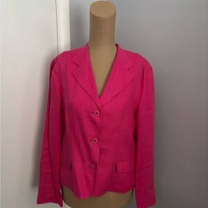 Talbots women’s hot pink, Irish linen three button closure Blazer size 8
